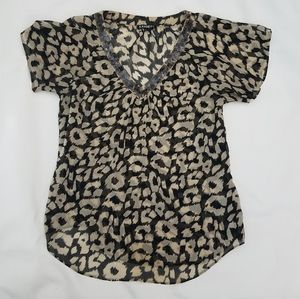 Express Black & Tan Sheer Blouse Size Small